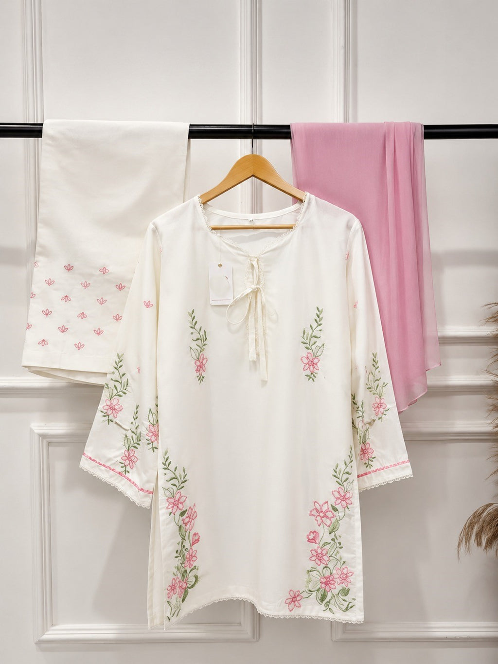 Ready to Wear Petal Grace 3-Piece Cotton Suit with Chiffon Dupatta