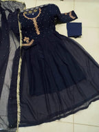 Ready to Wear Embroidered Pearl-Detailed Chiffon Long Maxi 3-Piece Set