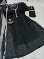 Ready to Wear Embroidered Pearl-Detailed Chiffon Long Maxi 3-Piece Set