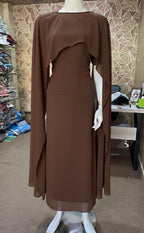 Ready to Wear Cape Maxi Chiffon Dress in Maroon & Brown