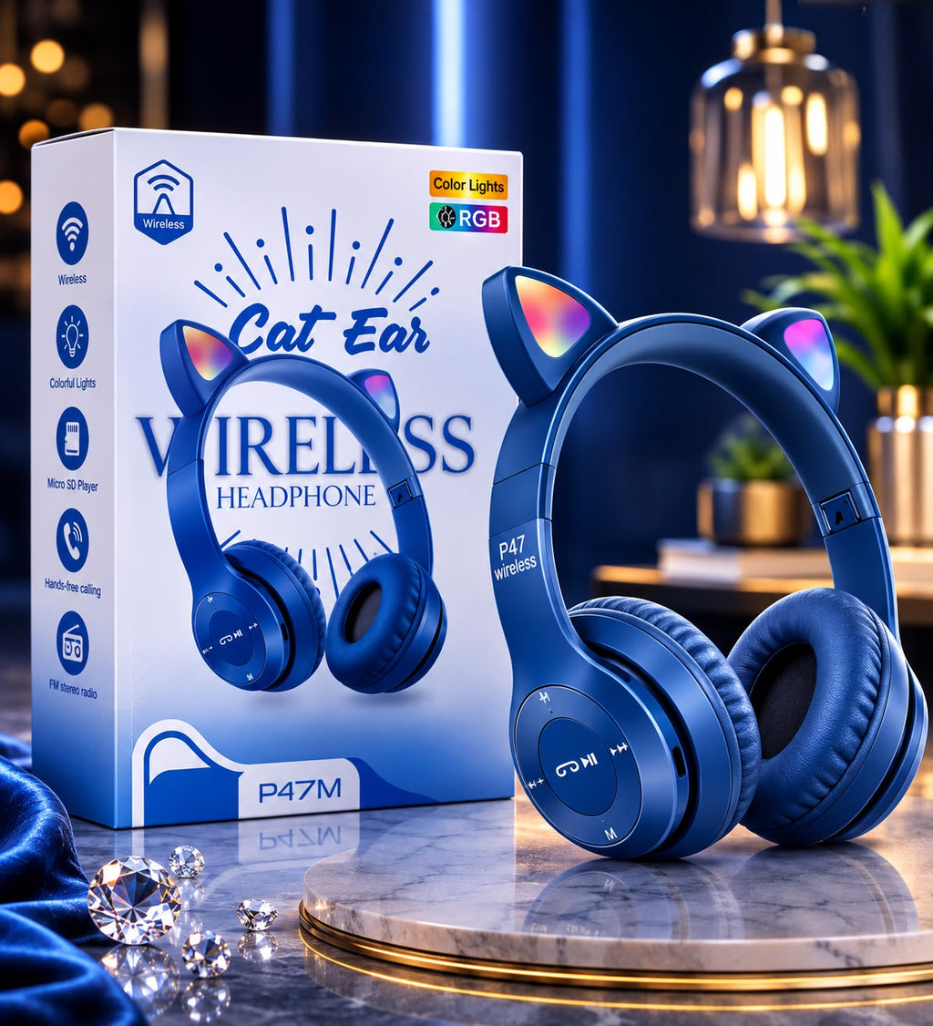 Foldable Cat Ear LED Wireless Headphones P47M - Cute Bluetooth Headset