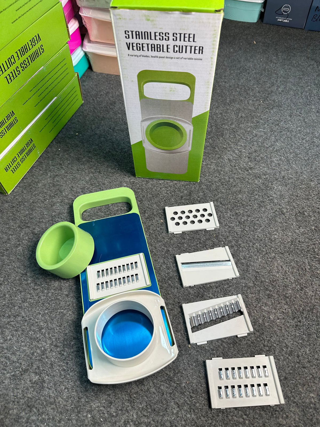 5-Piece Green Vegetable Slicer and Cutter with Box Packing