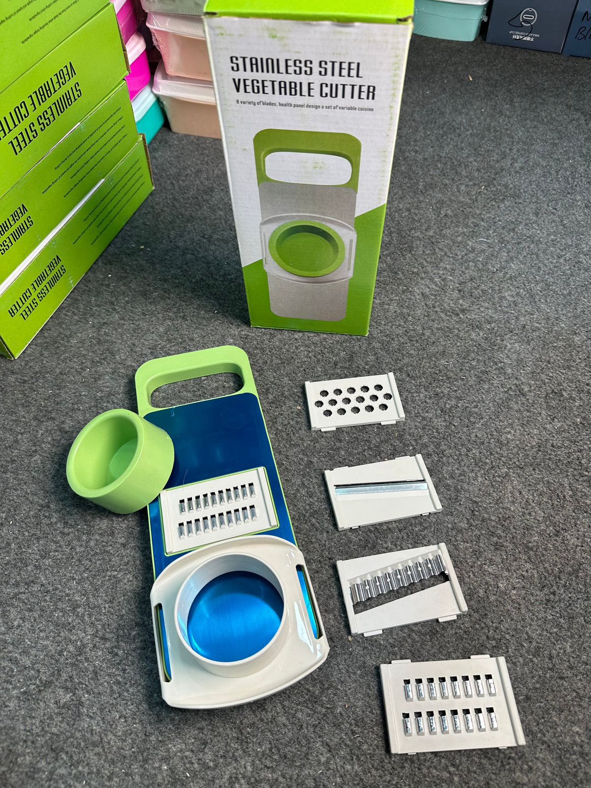 5-Piece Green Vegetable Slicer and Cutter with Box Packing