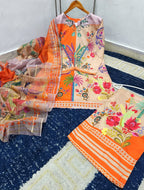 Ready to Wear Digital Printed Swiss Lawn Co-Ord Set with Monar Dupatta