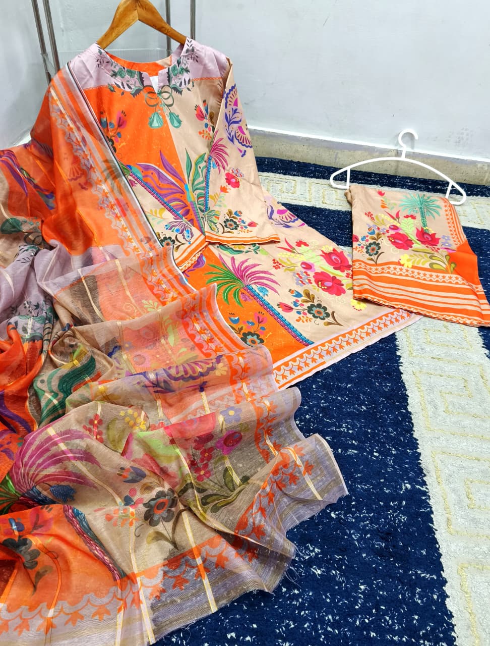 Ready to Wear Digital Printed Swiss Lawn Co-Ord Set with Monar Dupatta