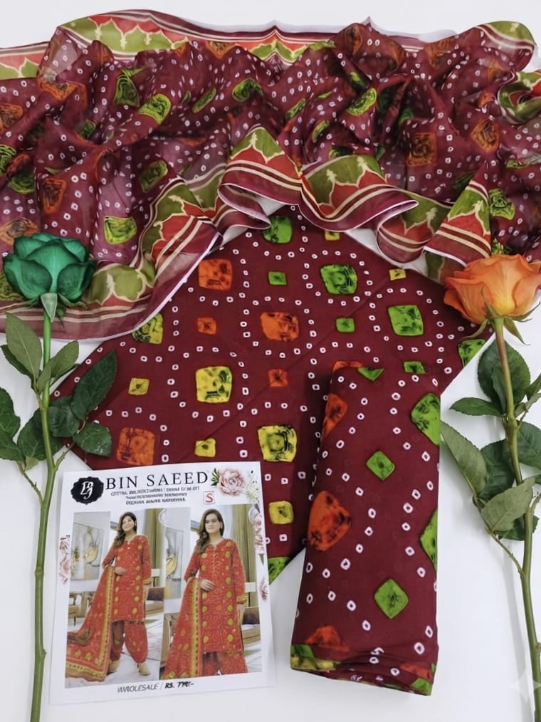 Premium 90/70 Airjet Digital Printed Lawn Suit with Munar Dupatta - 3 Piece Unstitched