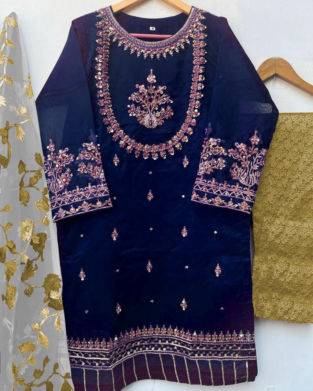 Kids 3-Piece Handwork & Embroidered Organza Shirt with Maysoori Trouser & Dupatta
