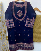 Kids 3-Piece Handwork & Embroidered Organza Shirt with Maysoori Trouser & Dupatta