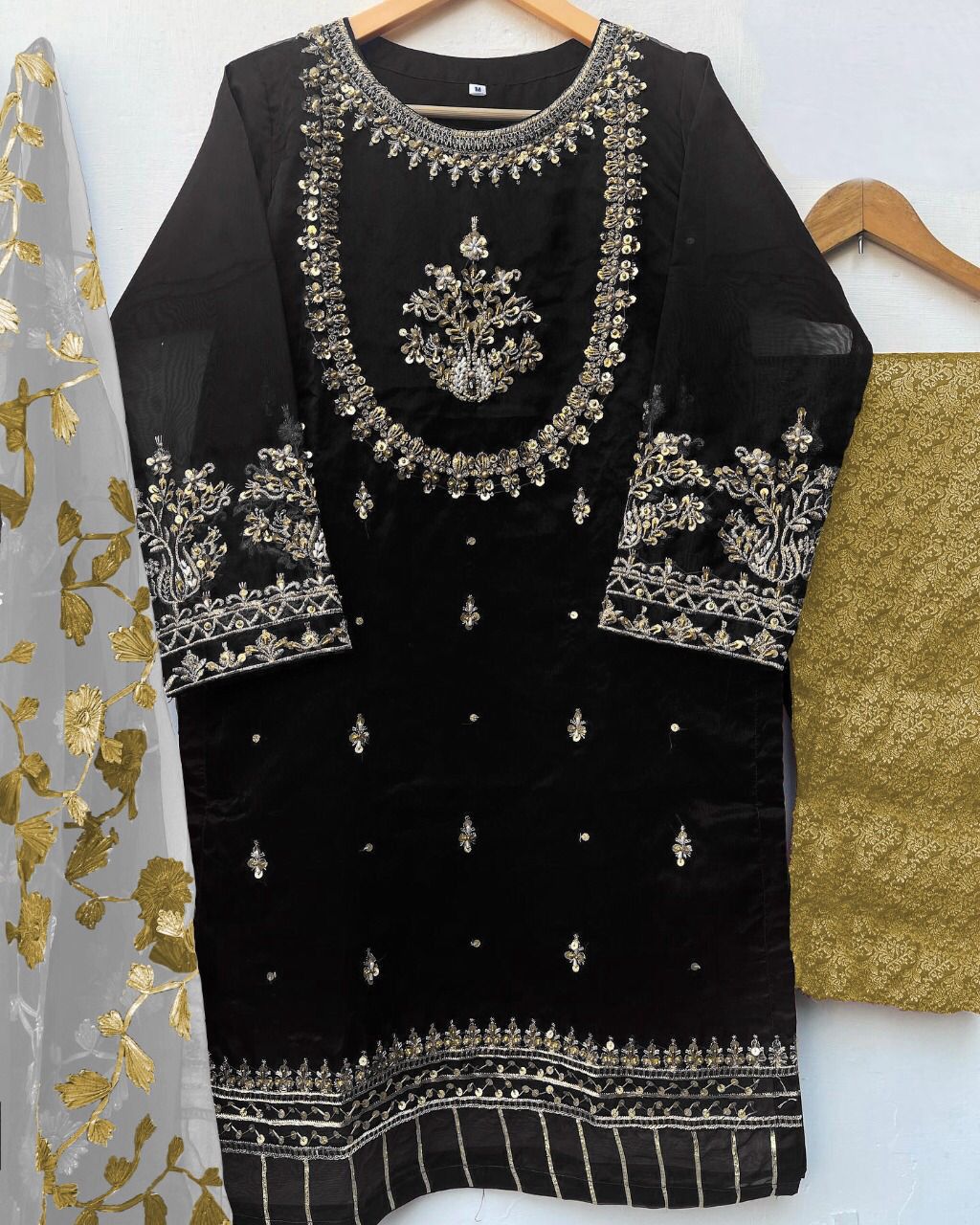 Kids 3-Piece Handwork & Embroidered Organza Shirt with Maysoori Trouser & Dupatta