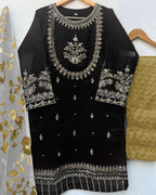 Kids 3-Piece Handwork & Embroidered Organza Shirt with Maysoori Trouser & Dupatta