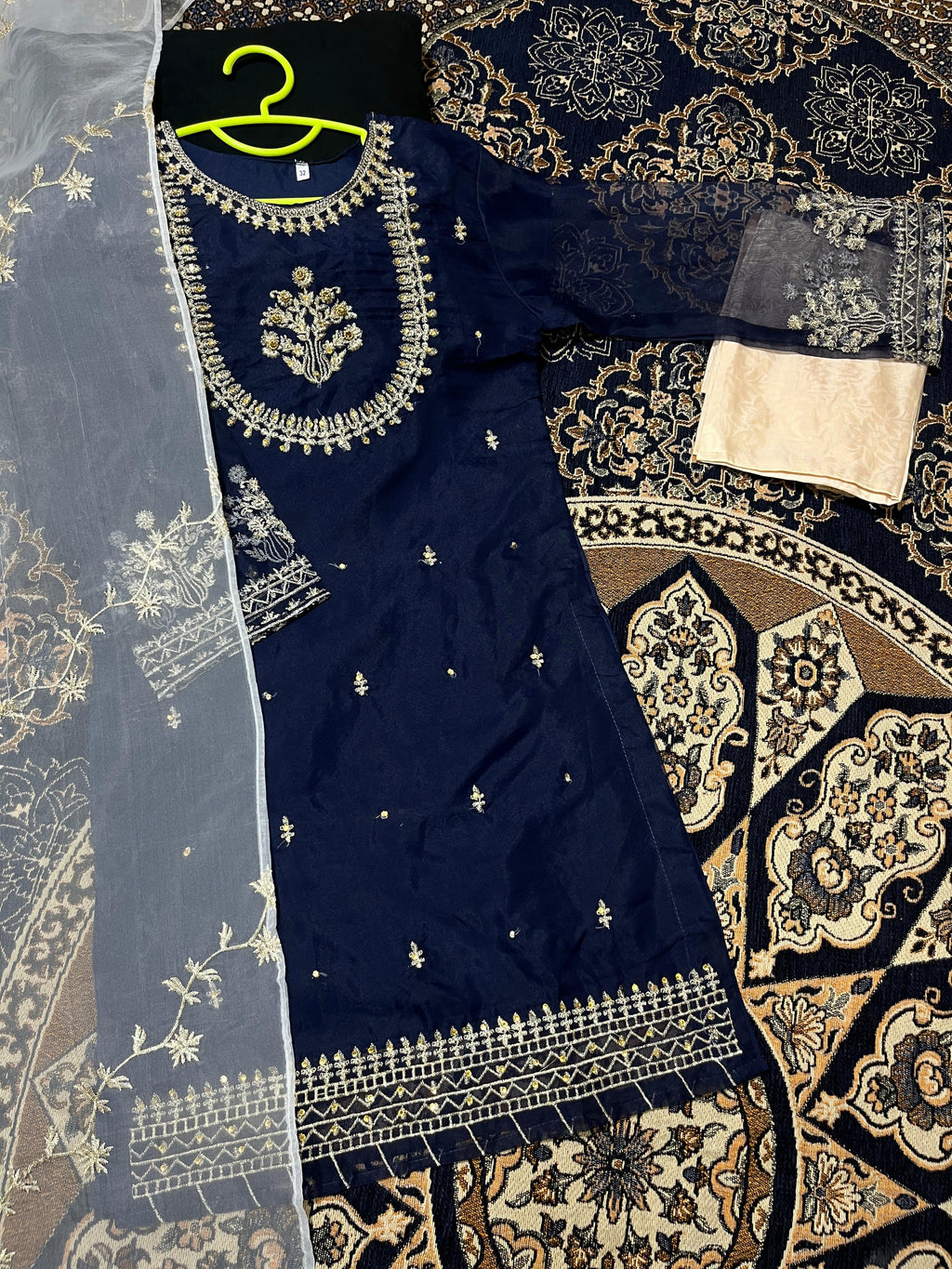 Kids 3-Piece Handwork & Embroidered Organza Shirt with Maysoori Trouser & Dupatta