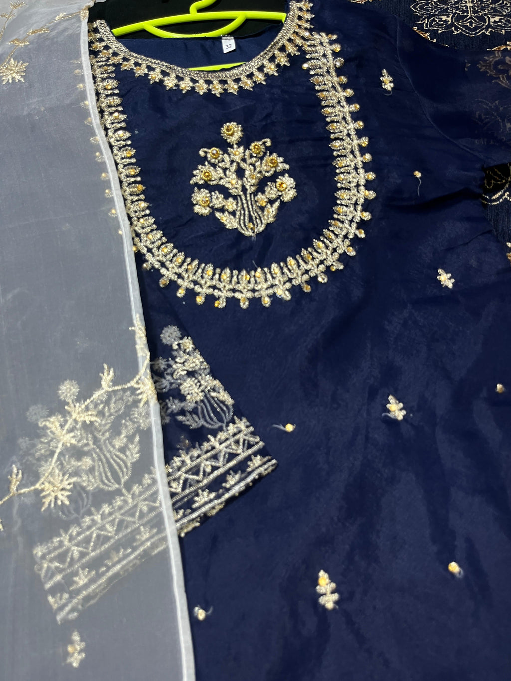 Kids 3-Piece Handwork & Embroidered Organza Shirt with Maysoori Trouser & Dupatta