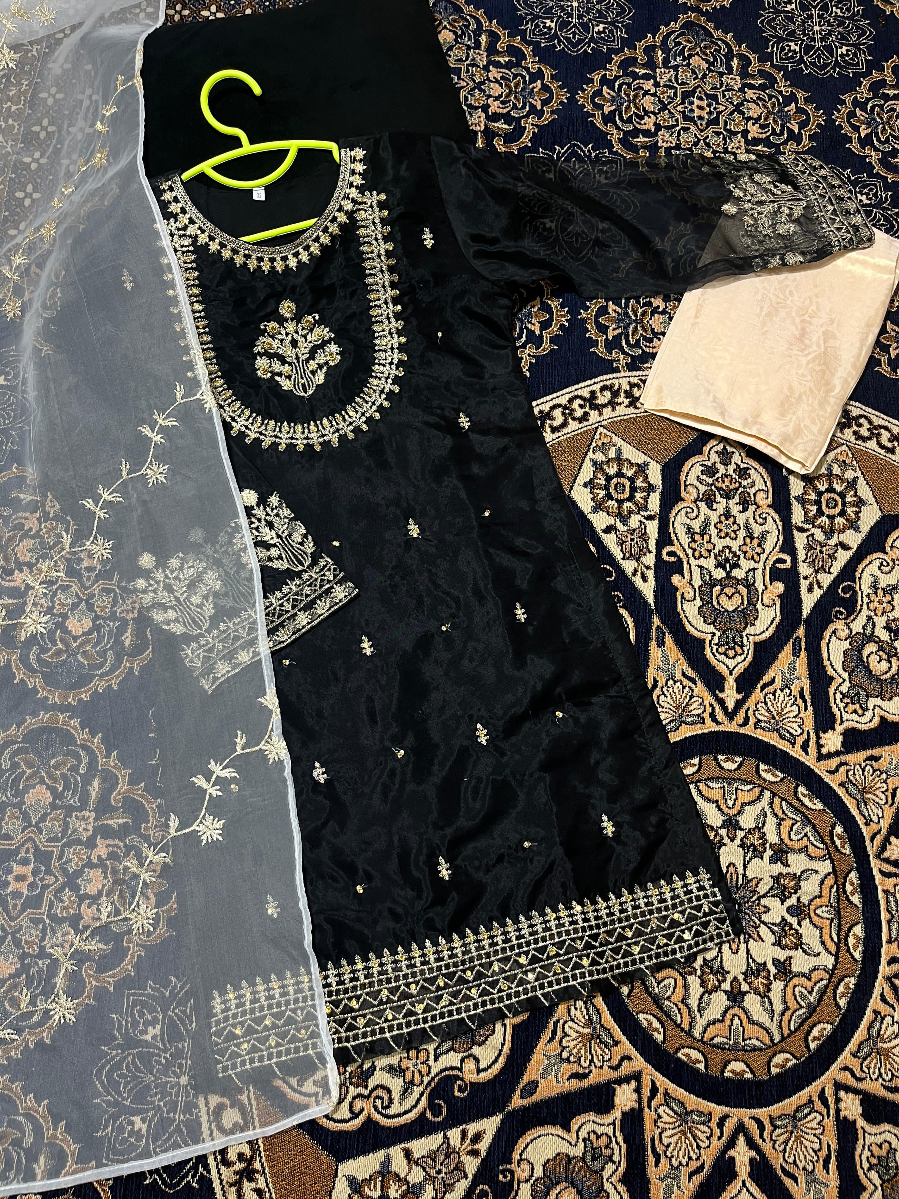 Kids 3-Piece Handwork & Embroidered Organza Shirt with Maysoori Trouser & Dupatta