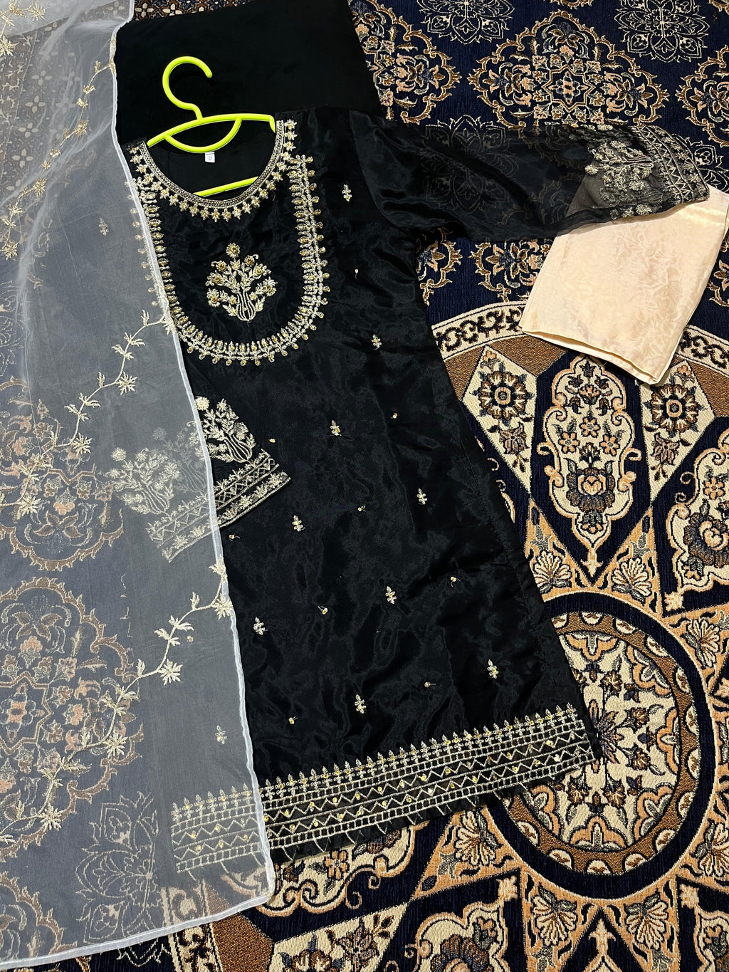 Kids 3-Piece Handwork & Embroidered Organza Shirt with Maysoori Trouser & Dupatta