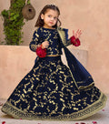 Kids 3-Piece Front Embroidered Silk Top with Skirt & Four-Side Embroidered Organza Dupatta