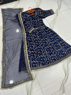Kids 3-Piece Front Embroidered Silk Top with Skirt & Four-Side Embroidered Organza Dupatta