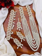 Fancy Kundan Mirror & Pearls Choker Mala Set with Earrings & Tikka