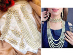 Fancy Kundan Mirror & Pearls Choker Mala Set with Earrings & Tikka