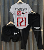 Printed Pack of 3 Summer Track Suits (T-Shirt, Trouser & Short)
