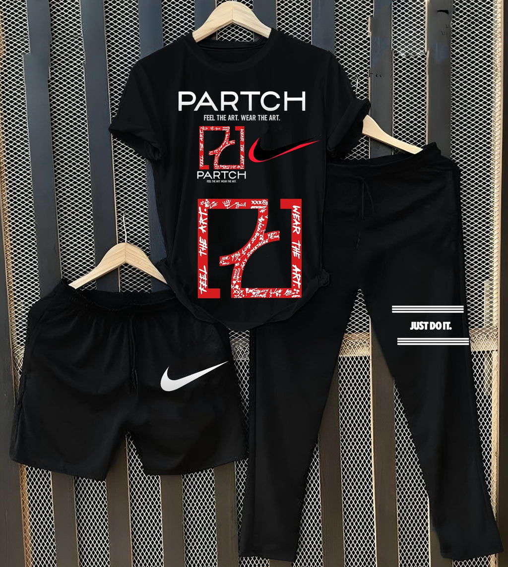 Printed Pack of 3 Summer Track Suits (T-Shirt, Trouser & Short)