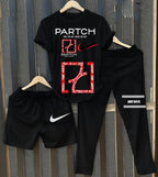 Printed Pack of 3 Summer Track Suits (T-Shirt, Trouser & Short)