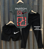 Printed Pack of 3 Summer Track Suits (T-Shirt, Trouser & Short)