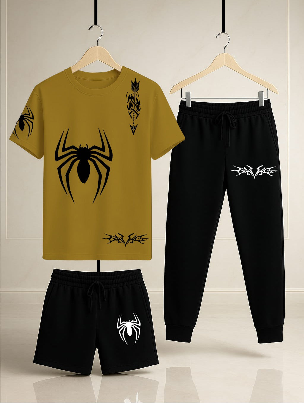 POWER Printed Pack of 3 Summer Track Suits (T-Shirt, Trouser & Short)
