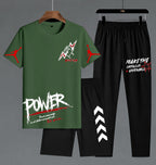 POWER Printed Pack of 3 Summer Track Suits (T-Shirt, Trouser & Short)