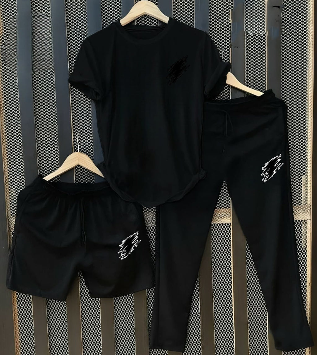 POWER Printed Pack of 3 Summer Track Suits (T-Shirt, Trouser & Short)
