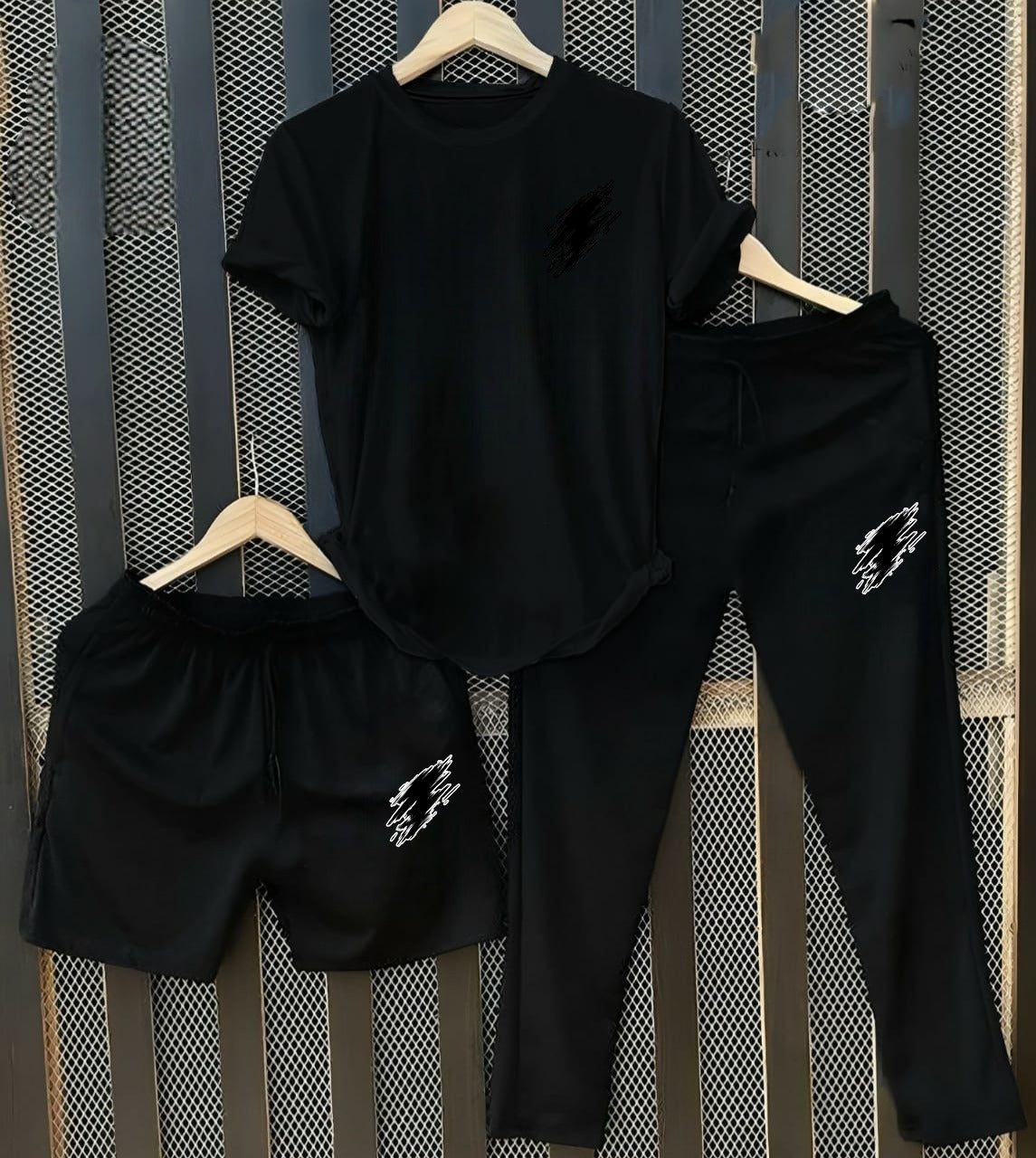POWER Printed Pack of 3 Summer Track Suits (T-Shirt, Trouser & Short)