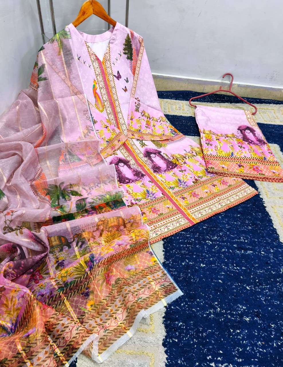Ready to Wear Digital Printed Swiss Lawn 3-Piece Co-Ord Set with Matching Monar Dupatta