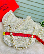 White Pearls Hand Clutch & Crossbody Bag for Girls