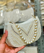 White Pearls Hand Clutch & Crossbody Bag for Girls