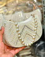White Pearls Hand Clutch & Crossbody Bag for Girls