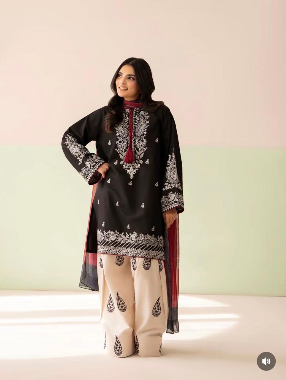 Ready to Wear Heavy Embroidered Malai Lawn 2-Piece Suit with Farshi Shalwar