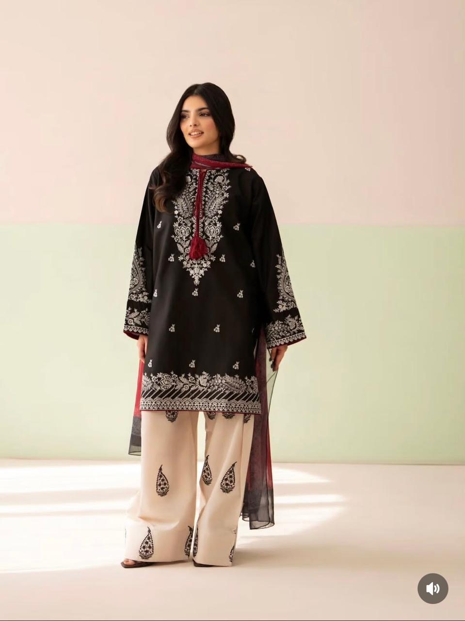 Ready to Wear Heavy Embroidered Malai Lawn 2-Piece Suit with Farshi Shalwar
