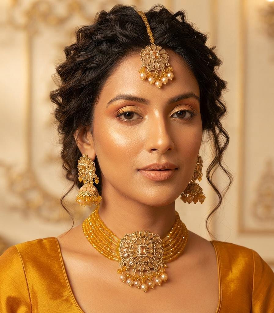New Stylish Zarcoon & Kundan Crystal Choker Set in Multiple Colors