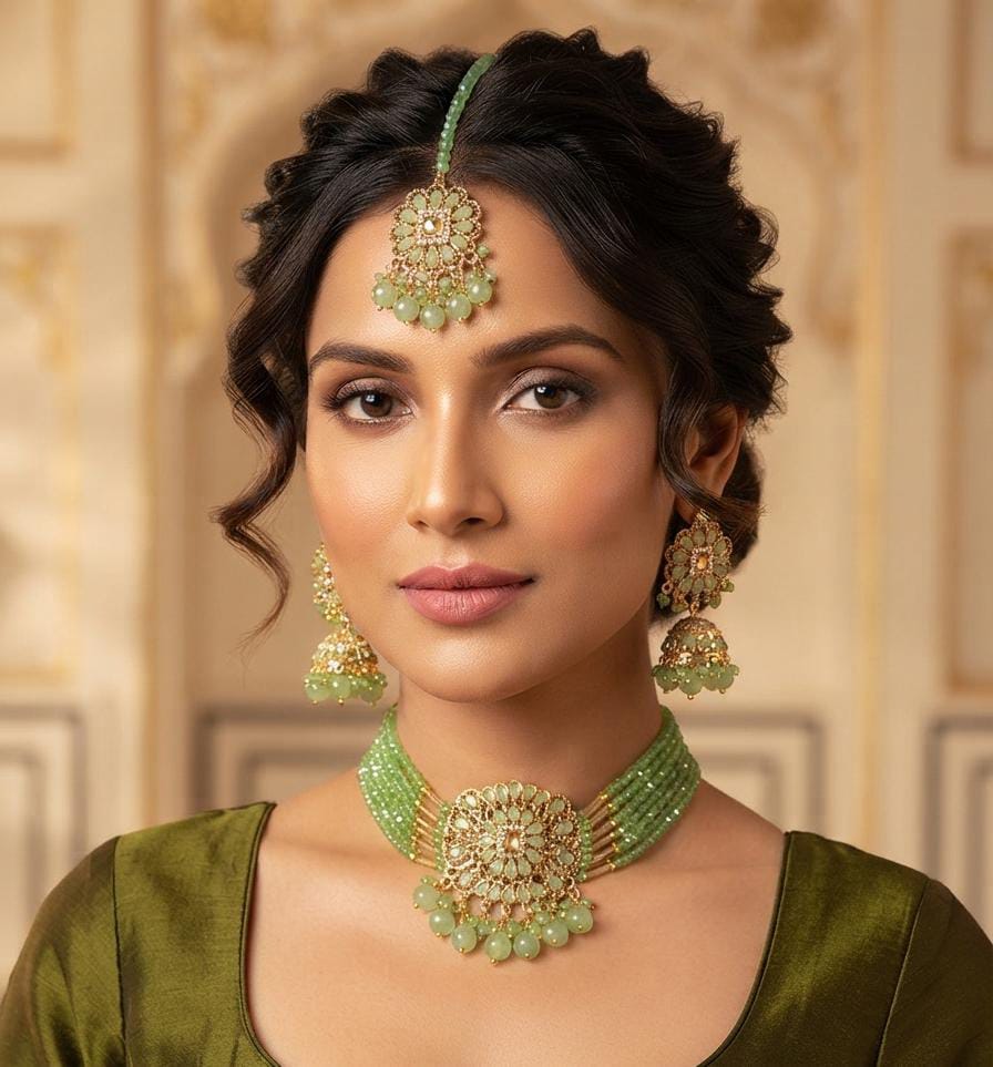 New Stylish Zarcoon & Kundan Crystal Choker Set in Multiple Colors