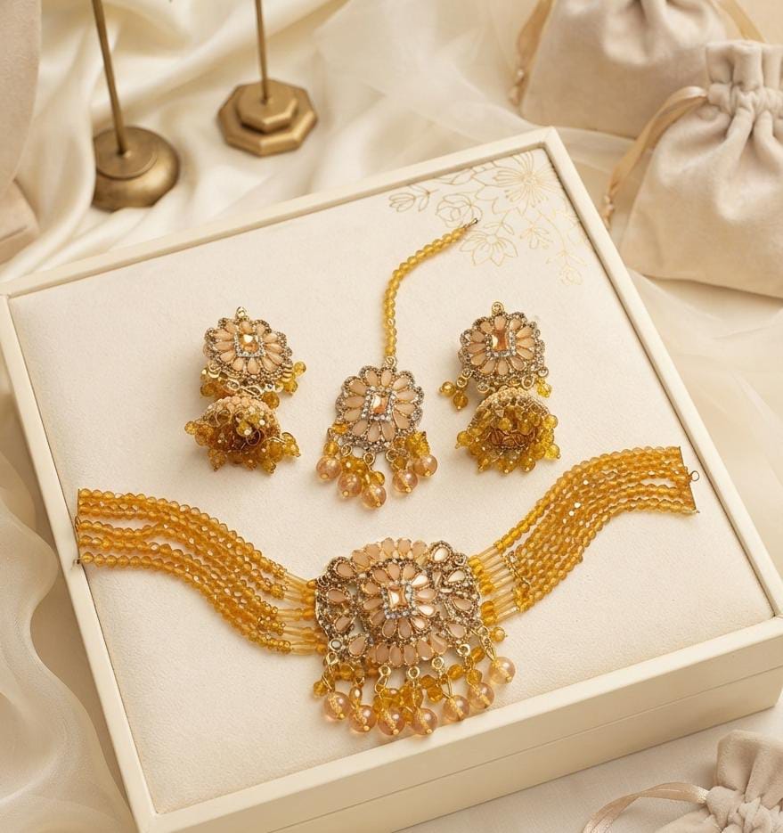 New Stylish Zarcoon & Kundan Crystal Choker Set in Multiple Colors