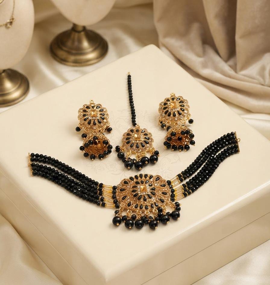 New Stylish Zarcoon & Kundan Crystal Choker Set in Multiple Colors