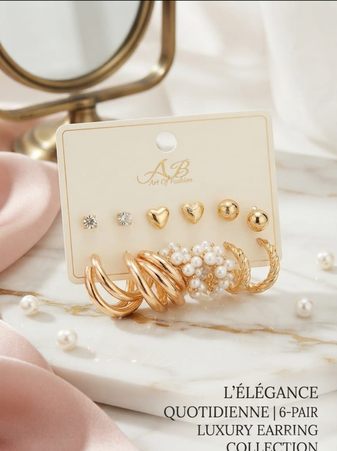 Fancy Gold Plated 6-Pair Earrings & Studs Gift Set for Women