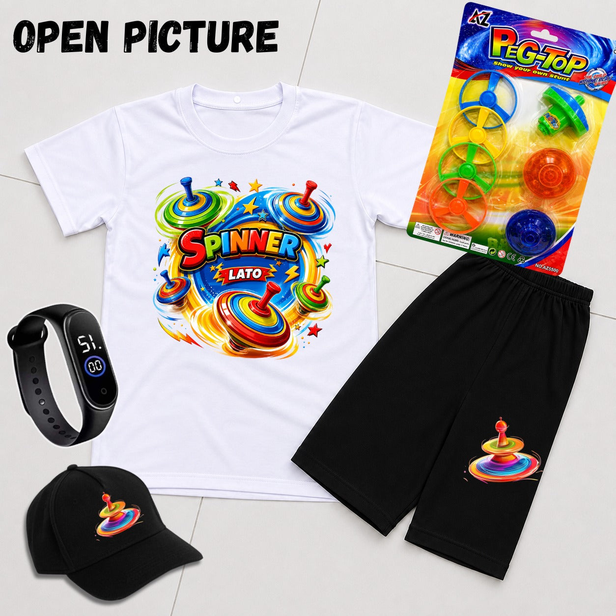 Kids Summer Pack of 6 Deal (T-Shirt, Short, Cap, Watch & Free Spinner Toy)
