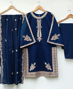 Ready to Wear Embroidered Shamose Silk 3-Piece Suit with Chiffon Dupatta