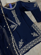Ready to Wear Embroidered Shamose Silk 3-Piece Suit with Chiffon Dupatta