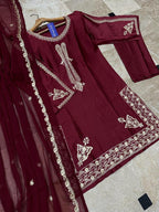 Ready to Wear Embroidered Shamose Silk 3-Piece Suit with Chiffon Dupatta