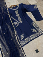 Ready to Wear Embroidered Shamose Silk 3-Piece Suit with Chiffon Dupatta