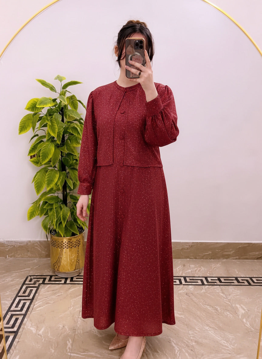Moonlight Glitter 2-Piece Maxi Dress with Matching Jacket & Adjustable Belt