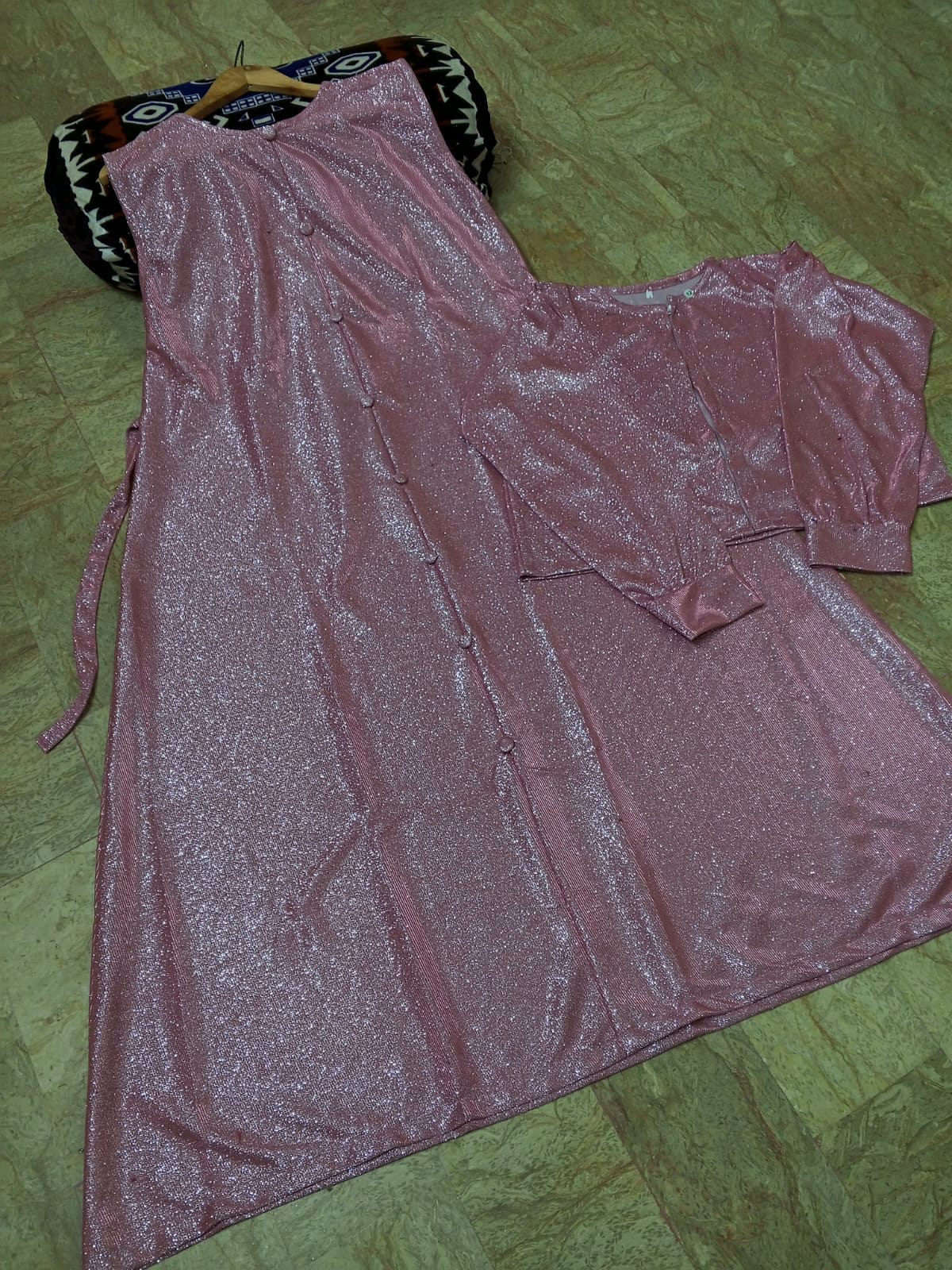 Moonlight Glitter 2-Piece Maxi Dress with Matching Jacket & Adjustable Belt