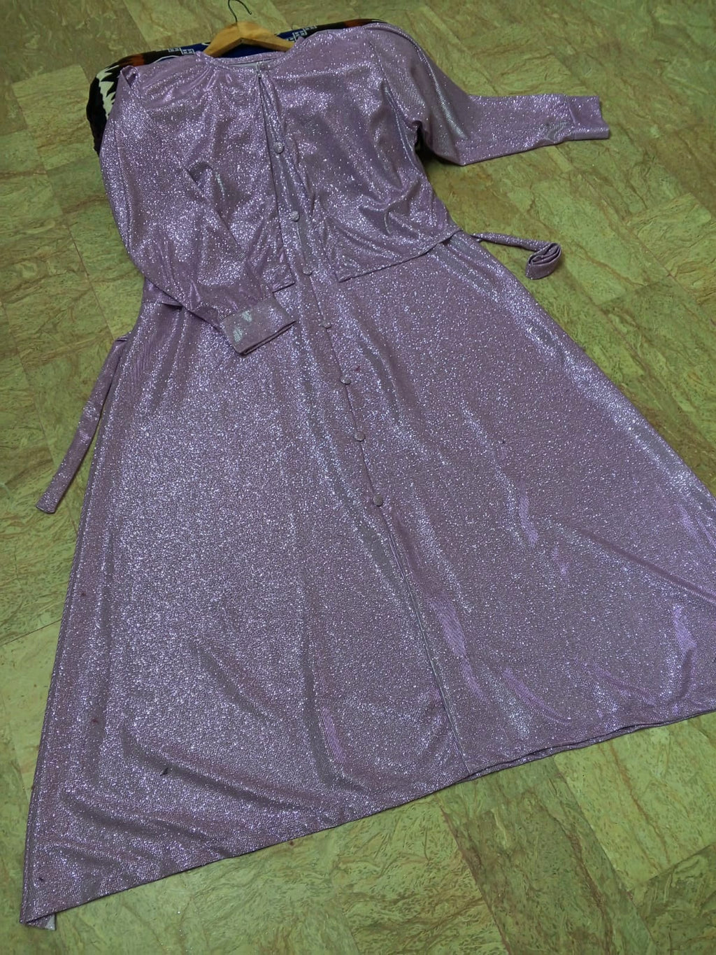 Moonlight Glitter 2-Piece Maxi Dress with Matching Jacket & Adjustable Belt