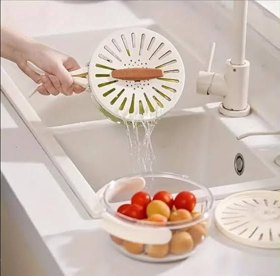Multipurpose Drainage Kitchen and Fridge Basket with Replaceable Handles & Lid Cover